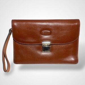 Hansson Genuine Leather Men Wristlet Flap Bag Business Bag Brown Pouch Turn Lock